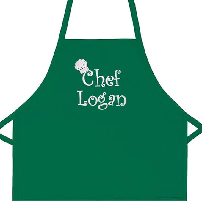 Made in the USA Chef Any Name Child Personalized Embroidered Premium Child Apron for Kids Girls Boys Fun in the Kitchen Gift Kelly Long