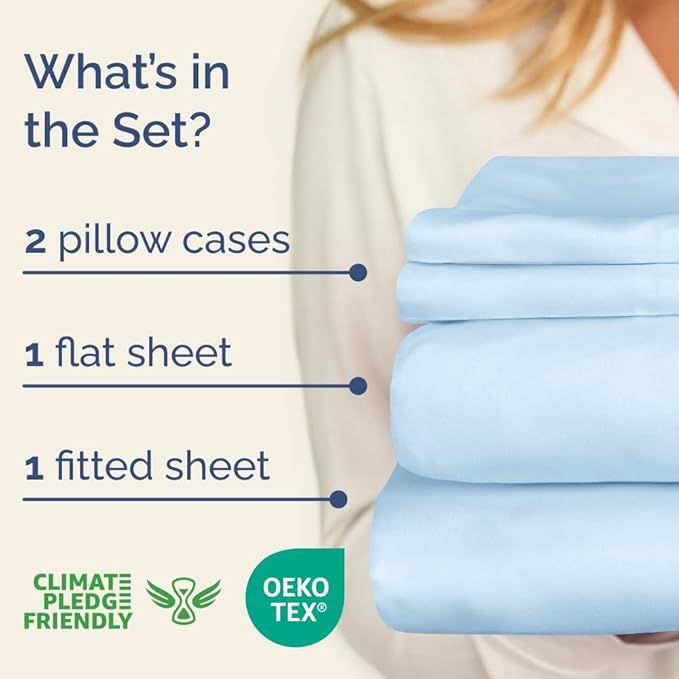 400 Thread Count Cotton Sheet Set - Full Size 100% Cotton Sheets - Easily Fits 8" to 16" Mattress - Silky-Soft, Wrinkle Free, Breathable & Comfy - Deep Pockets & Hotel Quality Bedding Set - Light Blue