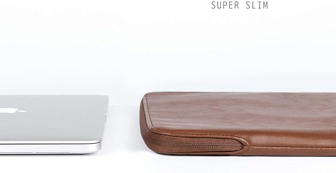 Comfyable Slim Laptop Sleeve Compatible with 13 Inch MacBook Air 13 in M4 M3 M2 M1, 13" MacBook Pro, PU Leather Bag Water-Resistant Cover Case, Brown