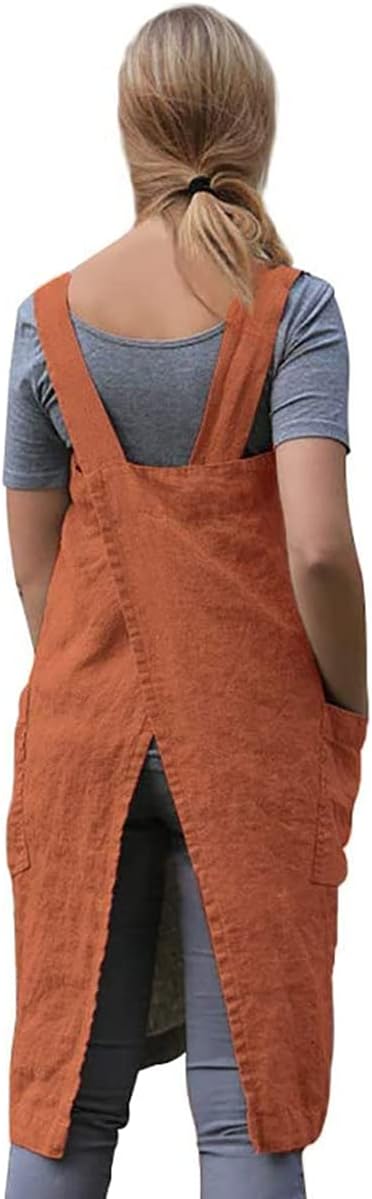 Women's Practical Cross Back Pinafore Apron with Large Pockets Home Kitchen,Restaurant,Coffee house,Cooking Gardening Works