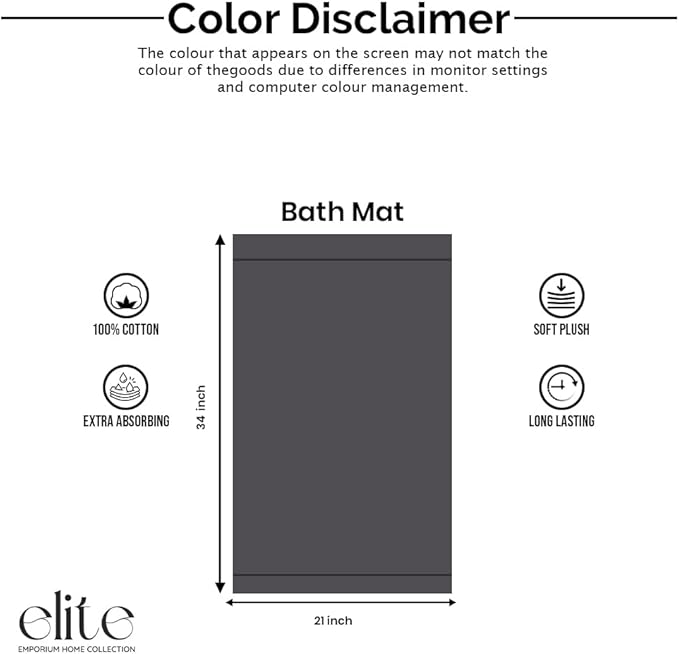 ELITE Emporium Home Collection 2-Piece Cotton Bathroom Mat Set, 21" x 34" - 100% Cotton, Absorbent, Quick-Dry, Bath Towel Mats for Floor, Charcoal Grey [Not a Bathroom Rug]