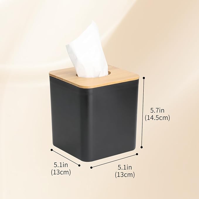 MOCHTERO Modern Tissue Box Cover with Bamboo Lid, Black Square Tissue Holder,for Home and Office