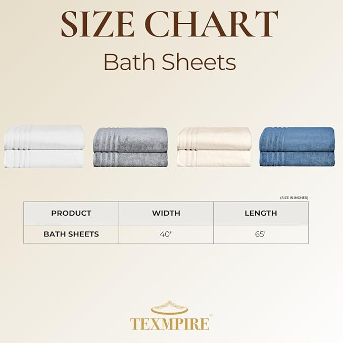 Texmpire Luxury Bath Sheets, 2 Piece Extra Large Bath Sheets (40x65 Inches), Highly Absorbent, Quick Dry, Premium, and Plush Bath Sheets, 100% Organic Turkish Cotton Towels for Bathroom (Grey)