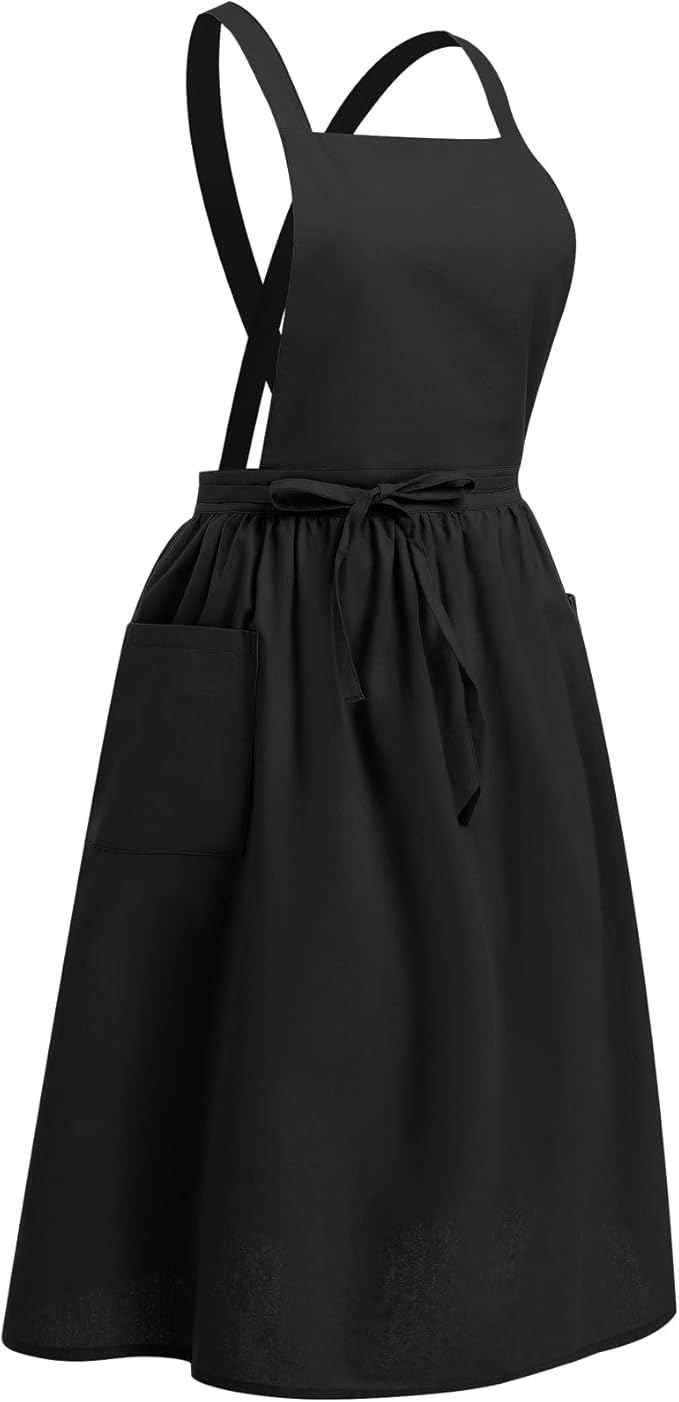 ODIZLI Frill Apron for Women Cotton Cross Back Vintage Ruffle Apron for Garden Cooking Aprons