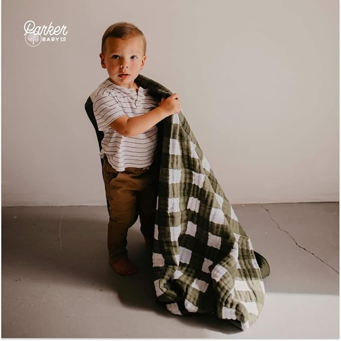 Parker Baby Muslin Blanket | 100% Soft Cotton Toddler Quilt & Baby Muslin Swaddle | Gender Neutral Design 47" x 47" Blanket