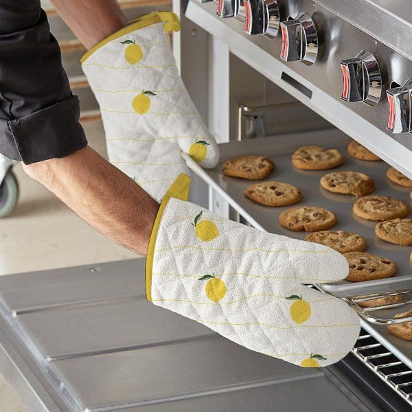Oven Mitts (Set of 2) | Heat Resistant Oven Gloves Kitchen,Safe for Baking, BBQ, Grilling | Cooking Gloves | Soft & Durable | Machine Washable (Lemon Zest Print)