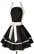 Hyzrz Lovely Handmade Cotton Retro Black Aprons for Women Girls Cake Kitchen Cook Apron for Mother's Gift (White)