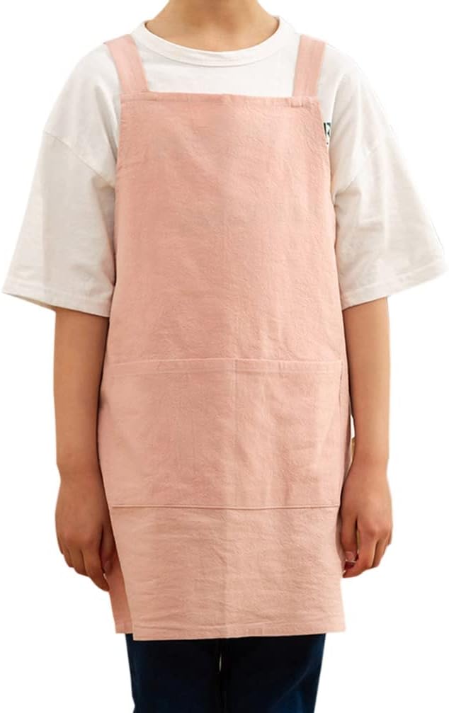 Kids Cotton Cross Back Aprons Children Chef Pure Child Apron with 2 Pockets for Baking Painting Cooking