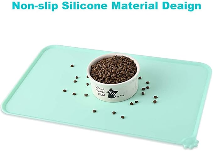 Silicone Dog Cat Bowl Mat，Waterproof Slip Resistant Silicone Pet Feeding Mat，Anti-Slip Pet Bowl Mats Cats and Dogs Food Water Placemat Tray，Raised Edges to Prevent Water Spills on Floor (Blue)