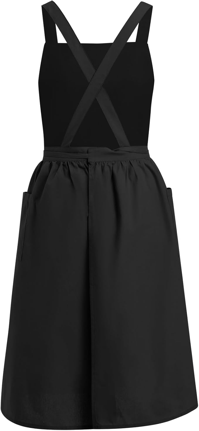 ODIZLI Frill Apron for Women Cotton Cross Back Vintage Ruffle Apron for Garden Cooking Aprons
