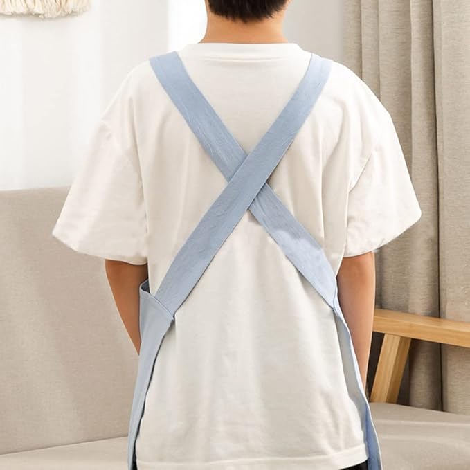 Kids Cotton Cross Back Aprons Children Chef Pure Child Apron with 2 Pockets for Baking Painting Cooking