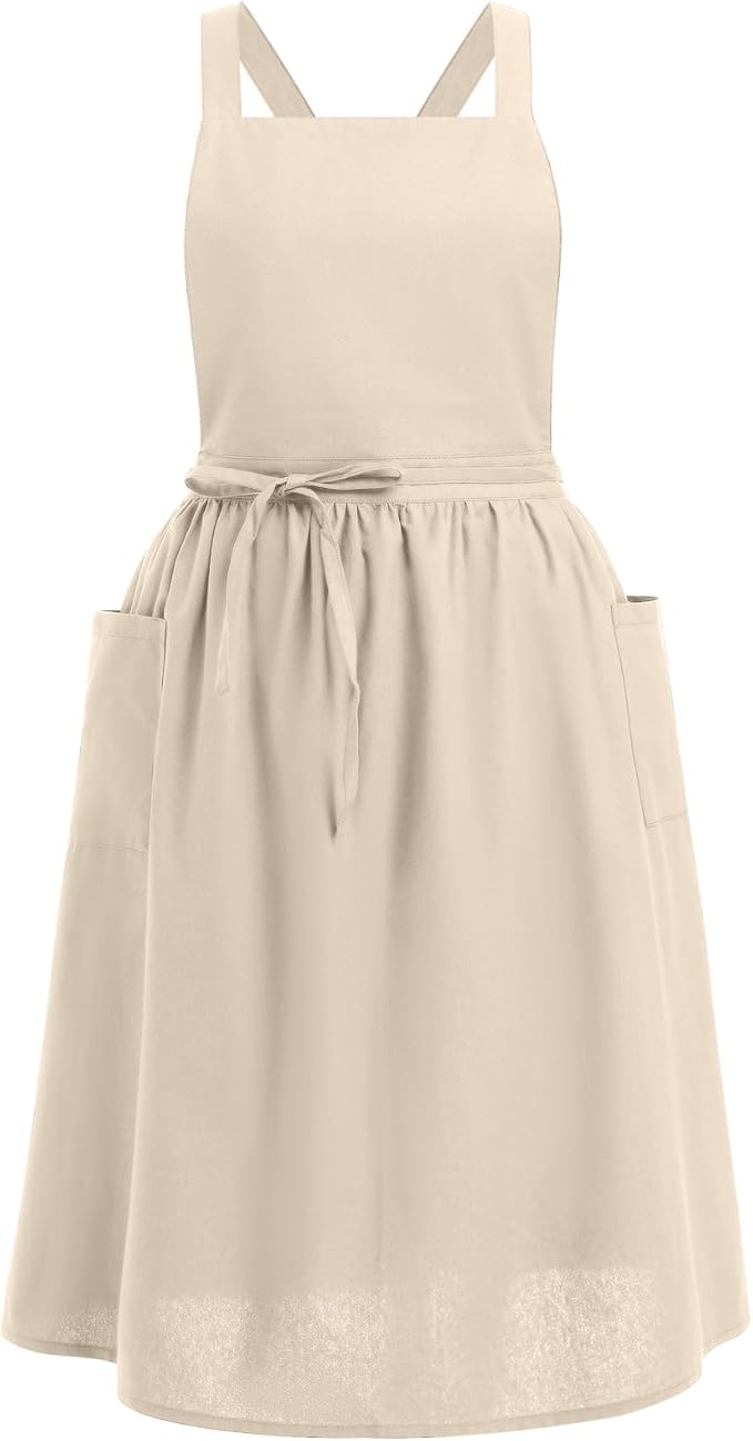 ODIZLI Frill Apron for Women Cotton Cross Back Vintage Ruffle Apron for Garden Cooking Aprons
