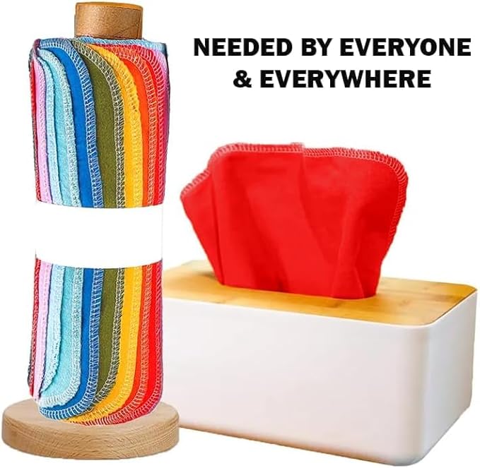 Reusable Paper Towels Roll – Pack of 24 Washable Unpaper Towels and Made to Last - 100% Cotton, Super Absorbent, Reusable Napkins for Kitchen - Eco Friendly Soft Paperless Paper Towel Set
