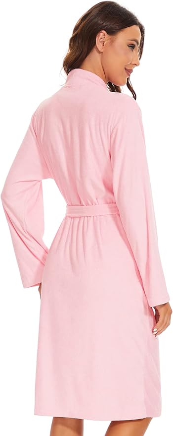 Knuffnee Women Bath Robes Terry Cloth Towel Robe Knee Length Bathrobe with Pockets
