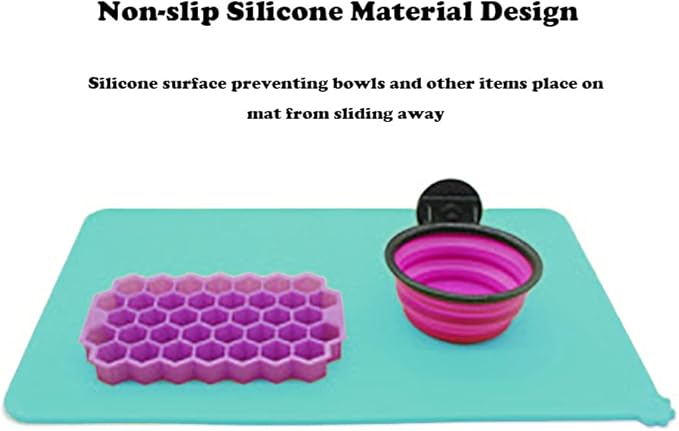 Silicone Pet Feeding Mat, Waterproof Dog Cat Bowl Mat, Raised Edges to Prevent Spills, Easy Clean Nonslip Dogs and Cats Placemat Tray to Stop Food and Water Bowl Messes on Floor (Green)