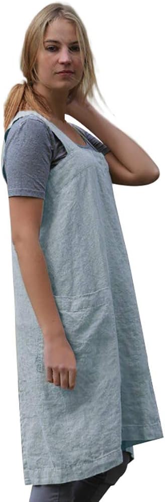 Women's Practical Cross Back Pinafore Apron with Large Pockets Home Kitchen,Restaurant,Coffee house,Cooking Gardening Works