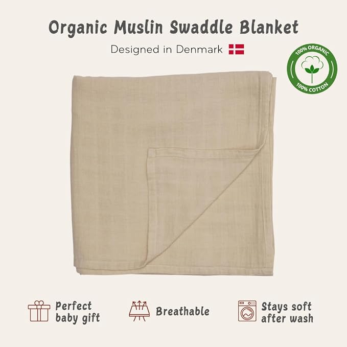 Huxie Swaddle - 100% Organic Cotton - Muslin Swaddle Blankets for Newborn, 47" x 47" (Fog)