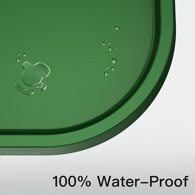 Feedoo Pet Feeding Mat [Warped Resistant Raised Edge], Water-Proof Silicone Placement for Food Water Bowls, Anti-Slip Base Protect Floor, BPA-Free&Dishwasher-Safe [23.5x13.5inch Large, Green]