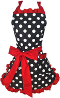 Hyzrz Cute Apron Retro Black Polka Dot Retro Ruffle Side Vintage Cooking Aprons with Pockets for Women Girls (Side Red)