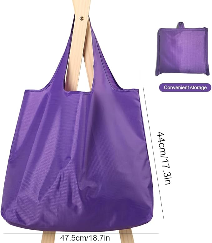 Ksheria Large 50lbs Heavy Duty Reusable Foldable Grocery and Shopping Tote Bags - Washable Polyester Bags in Pocket