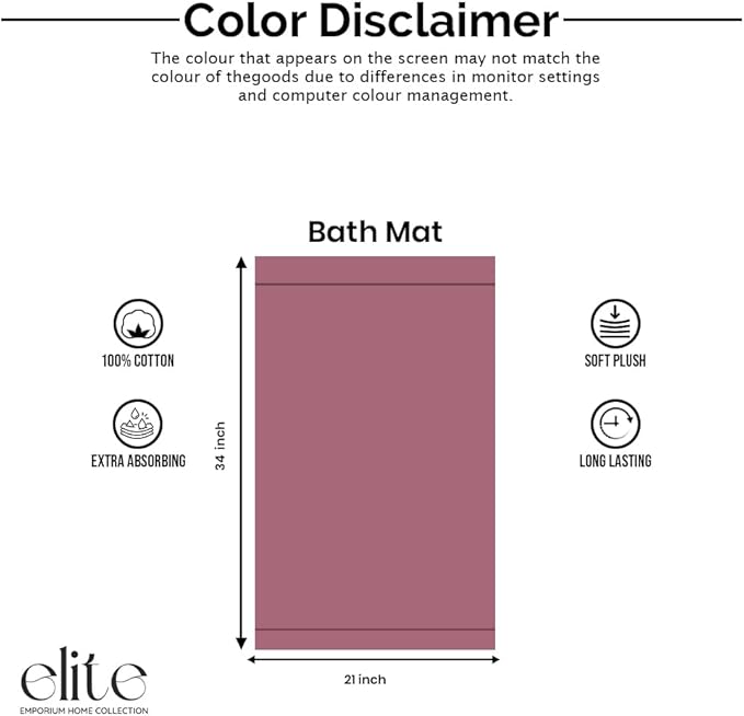 ELITE Emporium Home Collection 2-Piece Cotton Bathroom Mat Set, 21" x 34" - 100% Cotton, Absorbent, Quick-Dry, Bath Towel Mats for Floor, Wishful Mauve [Not a Bathroom Rug]