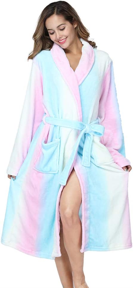 RONGTAI Womens Bathrobe Ladies Fleece Plush Warm Long Robes Fleece Nightgown Sleepwear