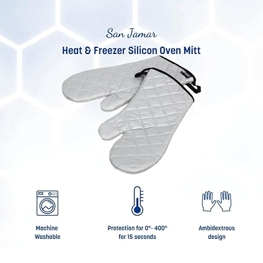 San Jamar 801SG15 Silicone Temperature Protection Oven/Freezer Mitt, 15" Length, Silver