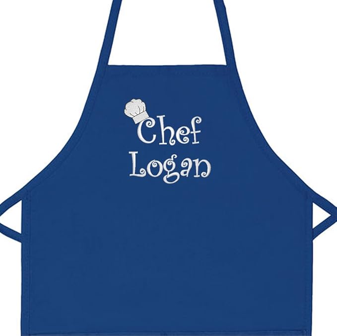 Made in the USA Chef Any Name Child Personalized Embroidered Premium Child Apron for Kids Girls Boys Fun in the Kitchen Gift Royal Regular