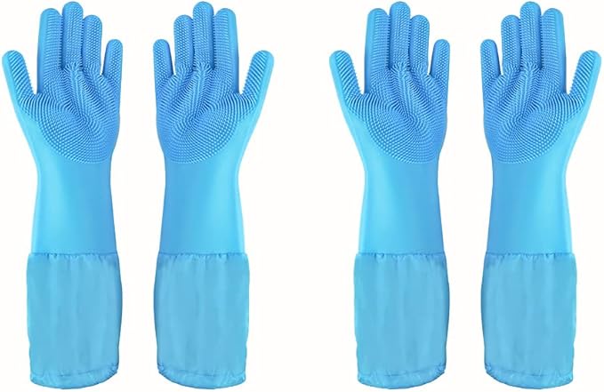 1TO3GO Pet Grooming Gloves Pet Hair Remover Cat, Dog Washing Gloves Silicone Heat Resistant Cleaning Gloves with High-Density Teeth Grooming Gloves for Dogs, Cats, Horses, Rabbits (2 Pairs - Blue)