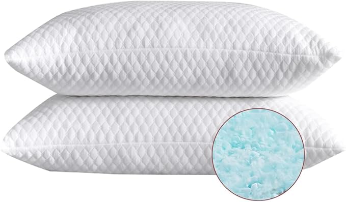 NTCOCO Shredded Memory Foam Bed Pillows for Sleeping Queen Size 2 Pack,with Washable Removable Hypoallergenic Sleep Pillow for Back and Side Sleeper