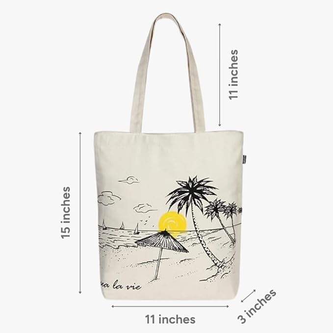 Ecoright Tote Bag for Women with Zipper, Small Tote Bag, Canvas Bag, Reusable Cotton Bag for Beach, Grocery, School & Work