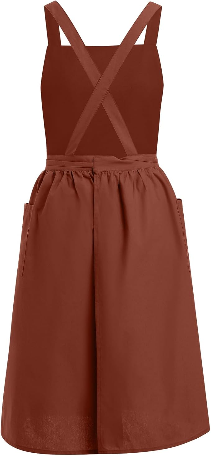 ODIZLI Frill Apron for Women Cotton Cross Back Vintage Ruffle Apron for Garden Cooking Aprons