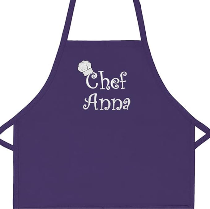Made in the USA Chef Any Name Child Personalized Embroidered Premium Child Apron for Kids Girls Boys Fun in the Kitchen Gift Purple Regular