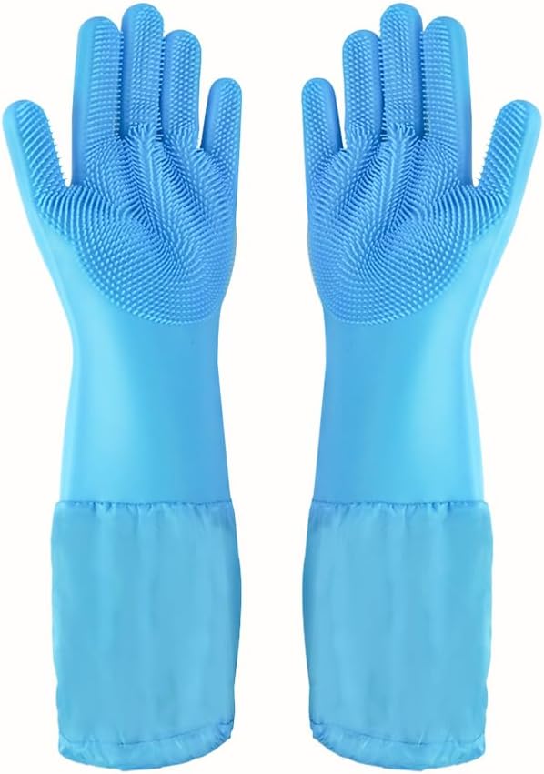 1TO3GO Pet Grooming Gloves Pet Hair Remover Cat, Dog Washing Gloves Silicone Heat Resistant Cleaning Gloves with High-Density Teeth Grooming Gloves for Dogs, Cats, Horses, Rabbits (1 Pair - Blue)