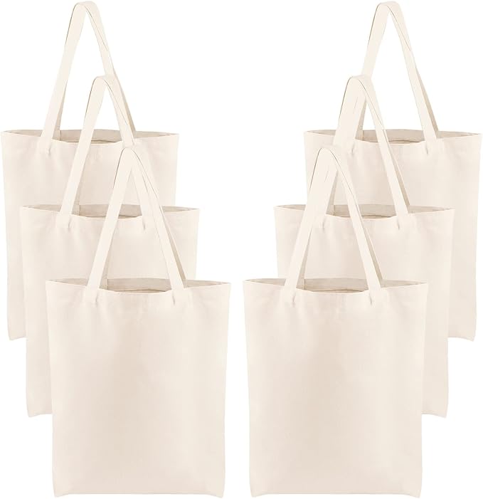 Segarty Small Canvas Tote Bag, 6 Pack 15x16 Blank Canvas Tote for Women, Reusable Plain Bag Aesthetic with Natural Cotton and Shoulder Strap, Bulk for DIY, Grocery Shopping, Beach, Travel，Gift