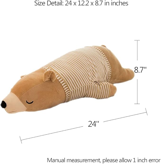 MMTTAO Stuffed Polar Bear Animal Plush Toy 24 Inch Large Brown Sleeping Bear Animal Stuff Soft Plushies Cute Dolls Collection Huggable Pillow Cushion Birthday Gift for Kids Child Boys Girls, 24Inches