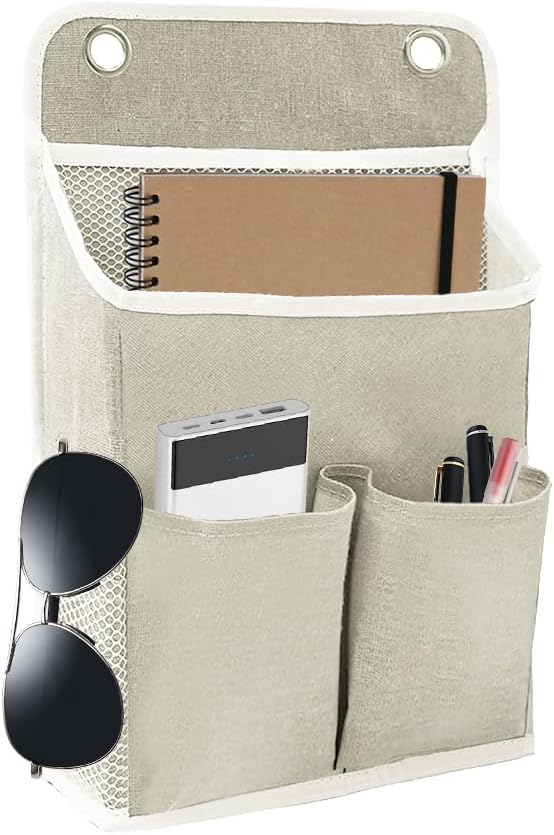 Tiiyee 2 Pack Wall Hanging Storage Bag, Wall Hanging Organizer Bag, Hanging Storage Basket with Pockets Sticky Hook Waterproof Bin Foldable Linen Fabric Basket for Bathroom Bedroom Office Home Kitchen