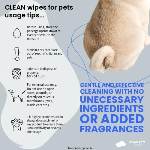 Clean Pets Supply Unscented Pet Cleaning Wipes 80 Count No frangrance, Grooming Wipes for Dogs and Cats
