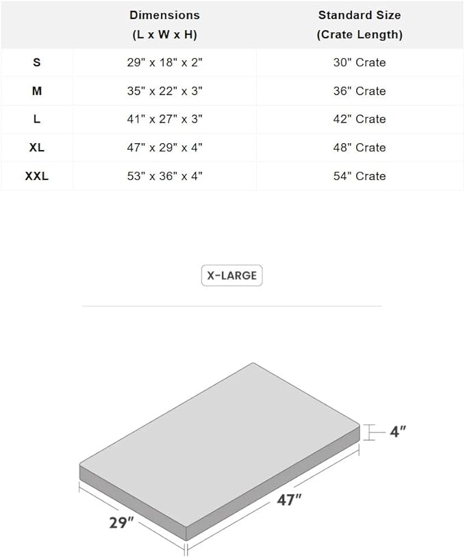 K9 Ballistics Tough Ripstop Orthopedic Crate Bed - Thick, Durable XL Kennel Pad with Washable Cover for Extra Large Dogs, 47 x 29 fits 48” Wire Crate, Titanium Premium Finish