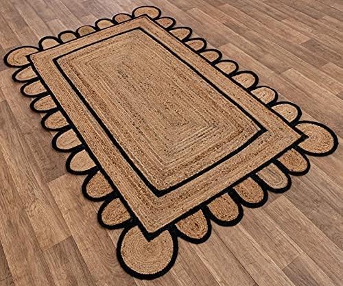 SVI Rug Scallop Pattern Jute Bohemian Area Rug (Black, 2'x3')