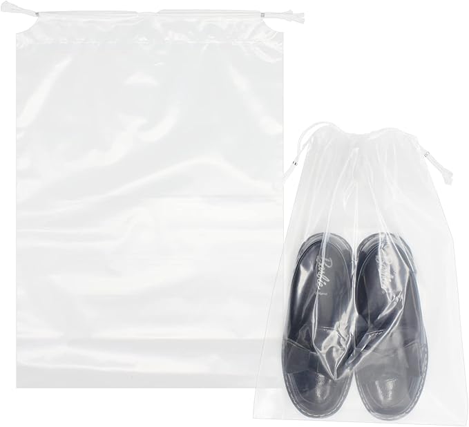 Belinlen 100 Pack 10x14 inch Transparent Shoe Bags for Travel Clear Shoes Storage Organizers Pouch with Cotton Draw Strings Shoe Dust Bags