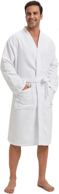 FashGudim Terry Cloth Robes for Men Big and Tall Short Mens Kimono Robe Super Absorbent Spa Bathrobe Calf Length With Pockets