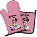 Whip it Real Good Funny Oven Mitts and Pot Holders Set, Humor Chef Tools, Vintage Baking Great Kitchen Mitts, Gifts for Dessert Lovers, Birthday Cooking Gifts for Female Chef Baker Friends