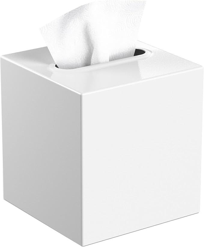 Livelab Metal Tissue Box Cover, Square Tissue Box Holder Modern Decor Facial Napkin Holder Tissue Box Dispenser for Bathroom Vanity Countertop, Living Room, Bedroom, Office | White