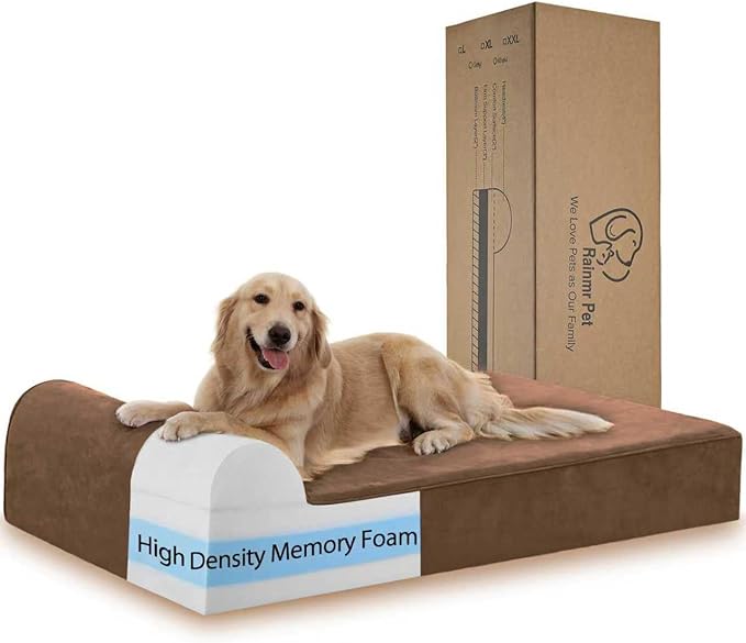 Rainmr Orthopedic Dog Beds for Large Dogs, 7" Memory Foam Dog Beds with Waterproof Liner, Durable Microsuede Cover, Removable and Washable, Nonskid Bottom, 52"x36"x7" XL Chocolate