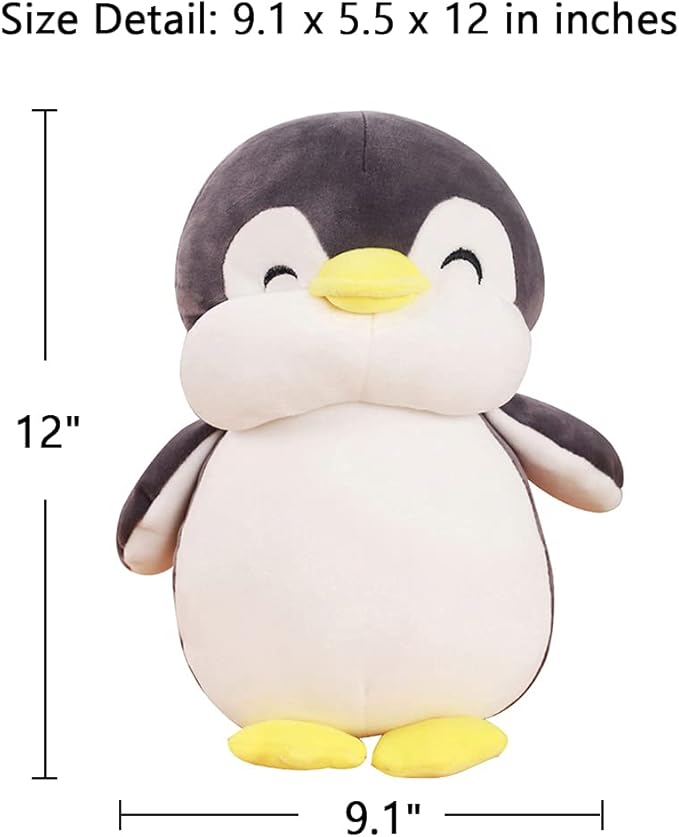 VSFNDB Stuffed Penguin Animal Plush Toy 12 Inch Gray Animal Stuffed Plushies Super Soft Cute Cuddly Pillow Cushion Stuff Dolls Birthday Gifts for Children Kids Boys Girls Room Decor Bedtime, 12Inches