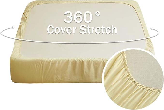 Simple&Opulence Belgian Linen Sheet Set Solid Color - 4 Pieces (1 Flat Sheet, 1 Fitted Sheet & 2 Pillowcases) Natural Flax Cotton Blend Soft Breathable Farmhouse Bedding - Full Size, Pale Yellow
