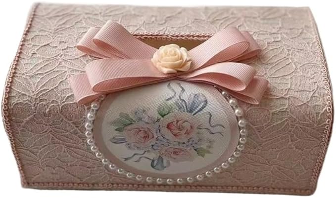Tissue Cover Holder Fabric Art Cute Tissue Box Cover Dispenser Napkin Organizer for Bathroom Bedroom Office and Car (A-Pink)