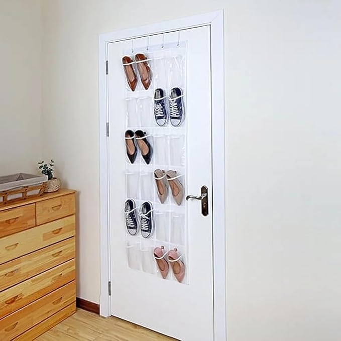 24-Compartment Back-Door Non-Woven Fabric Shoe Organizer Bag, Arctic White