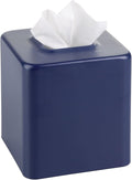 mDesign Metal Square Tissue Box Cover, Modern Facial Paper Holder - Accessories for Bathroom Vanity Countertop, Bedroom Dresser, Night Stand, Desk, Office, End Table, Unity Collection, Matte Navy Blue
